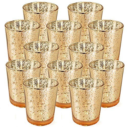 Just Artifacts 6-Inch Round Crystal Votive Tea Light Candle Holder Gold 